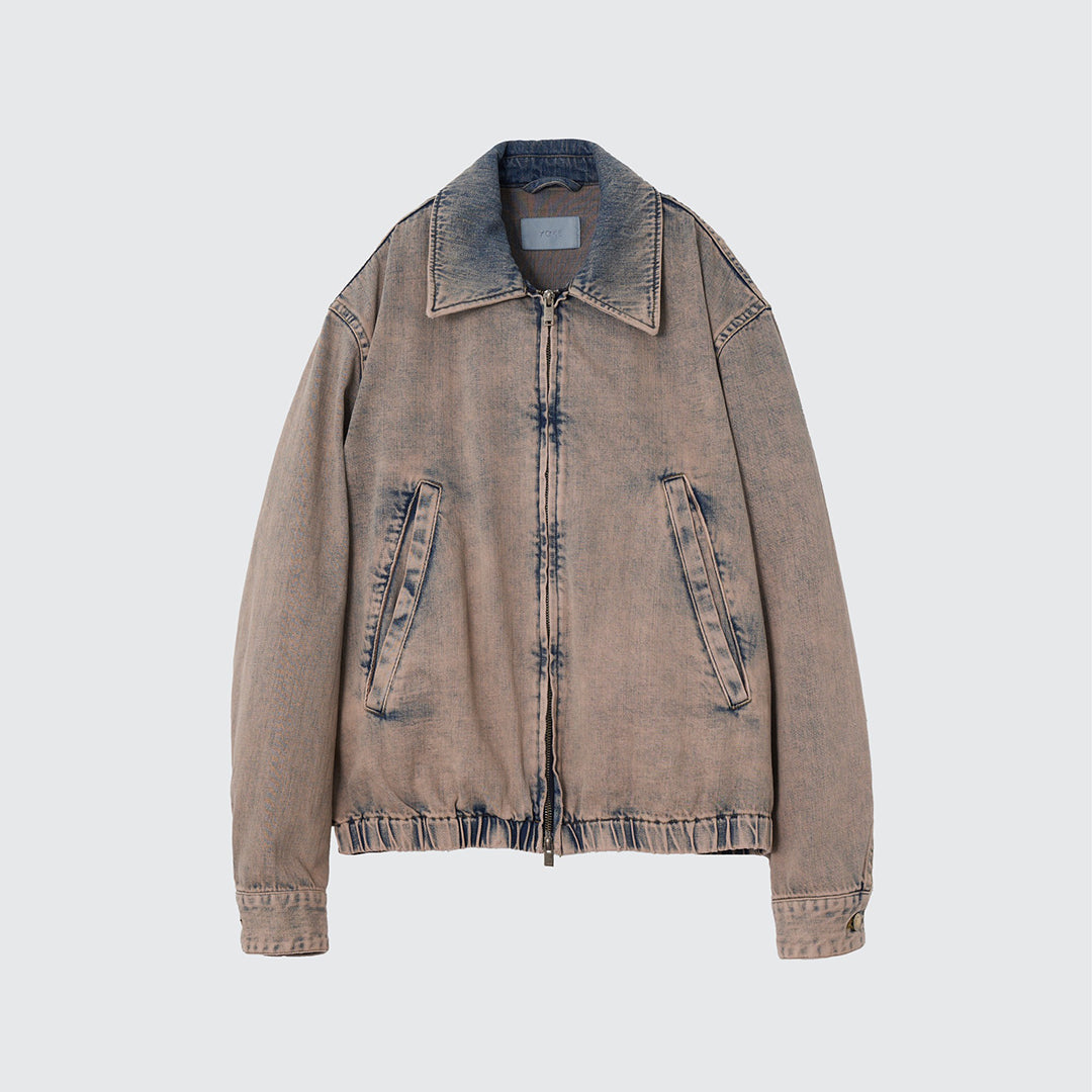 BLEACHE&OVER DYE DENIM FRONT ZIP BLOUSON