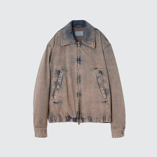 BLEACHE&OVER DYE DENIM FRONT ZIP BLOUSON
