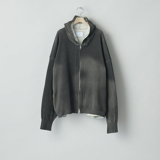 DISCOLORATION RIB KNIT ZIP HOODY