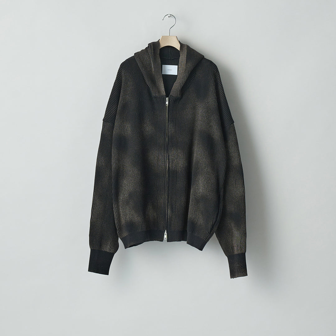 DISCOLORATION RIB KNIT ZIP HOODY