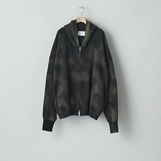 DISCOLORATION RIB KNIT ZIP HOODY
