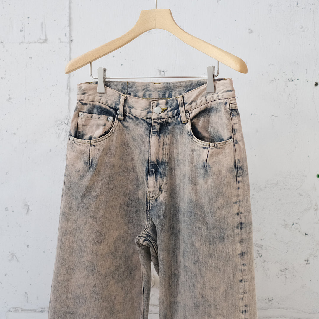 BLEACHE&OVER DYE DENIM WIDE STRAIGHT 5P PANTS