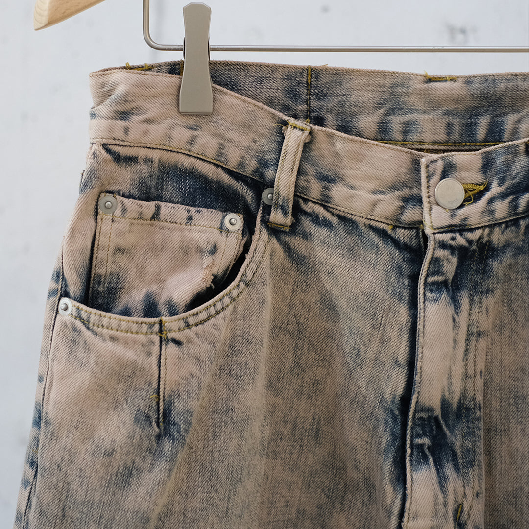 BLEACHE&OVER DYE DENIM WIDE STRAIGHT 5P PANTS