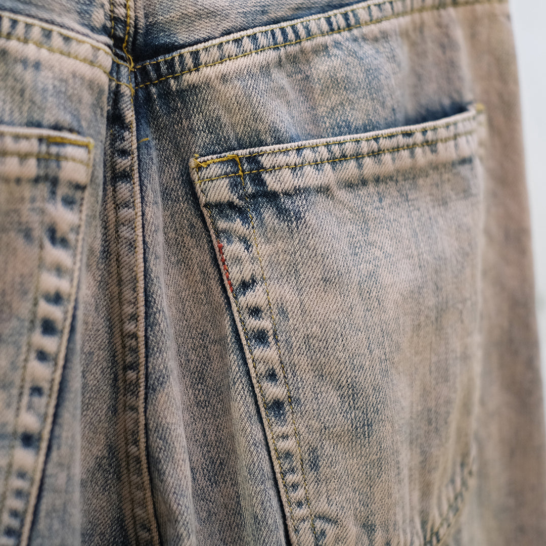 BLEACHE&OVER DYE DENIM WIDE STRAIGHT 5P PANTS