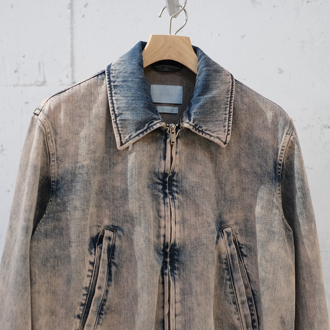 BLEACHE&OVER DYE DENIM FRONT ZIP BLOUSON