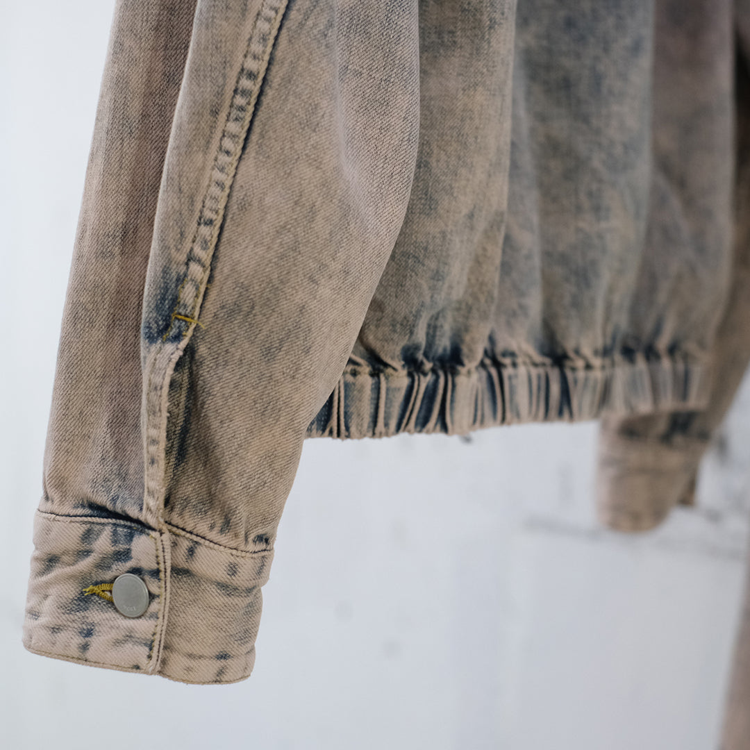 BLEACHE&OVER DYE DENIM FRONT ZIP BLOUSON