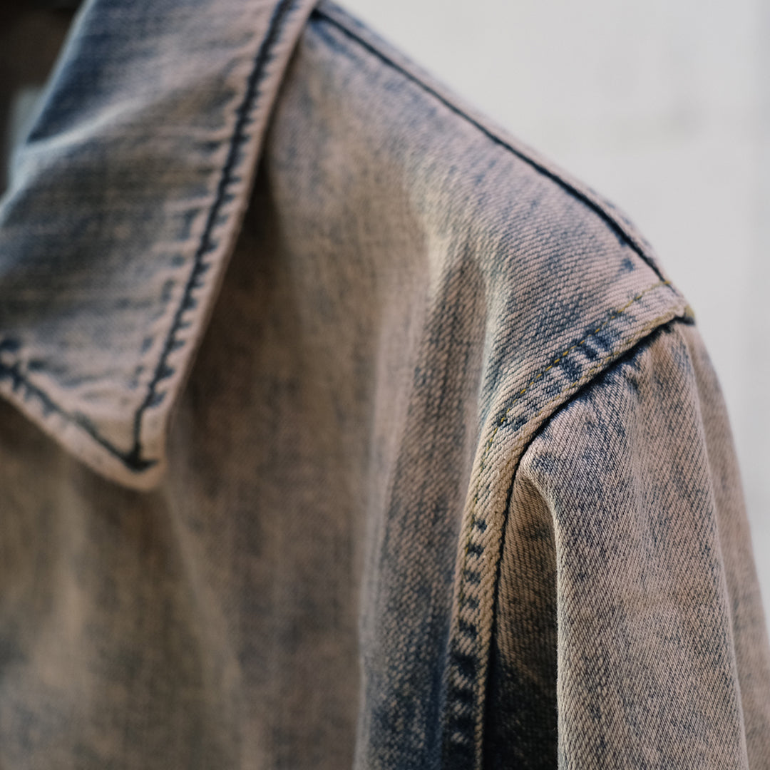 BLEACHE&OVER DYE DENIM FRONT ZIP BLOUSON