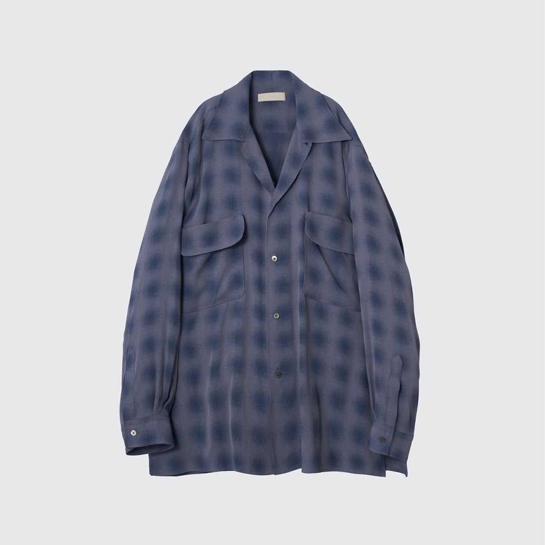 BLURRED OMBRE PLAID OPEN COLLAR SHIRT