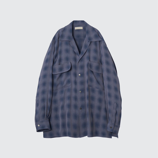 BLURRED OMBRE PLAID OPEN COLLAR SHIRT
