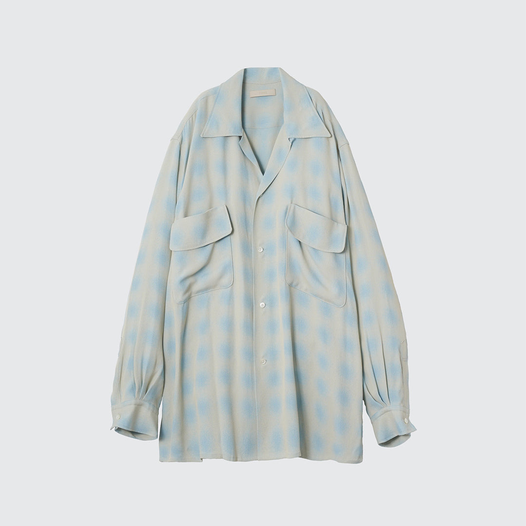 BLURRED OMBRE PLAID OPEN COLLAR SHIRT