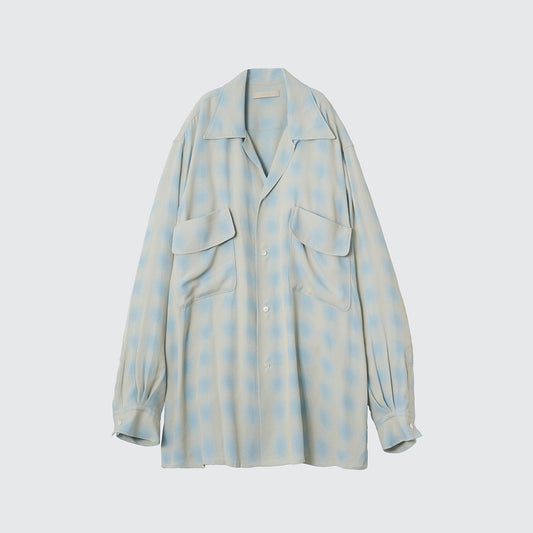 BLURRED OMBRE PLAID OPEN COLLAR SHIRT