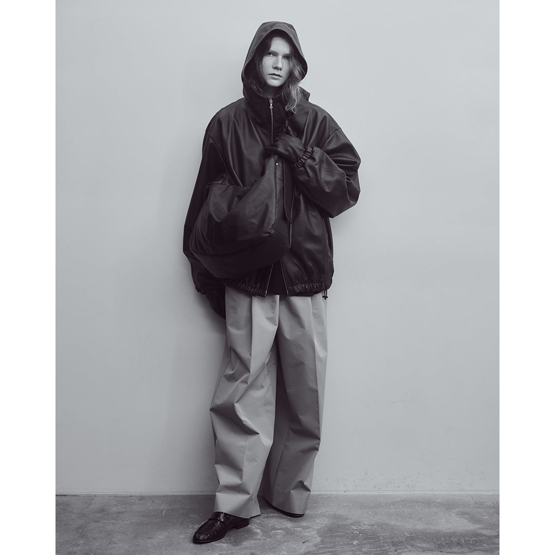 SHIRRING HANDLE LEATHER SHOULDER BAG