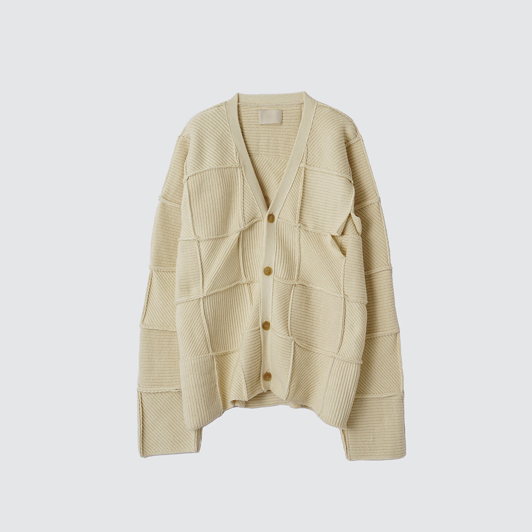 PATCHWORK RIB BUTTONED CARDIGAN