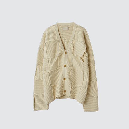 PATCHWORK RIB BUTTONED CARDIGAN