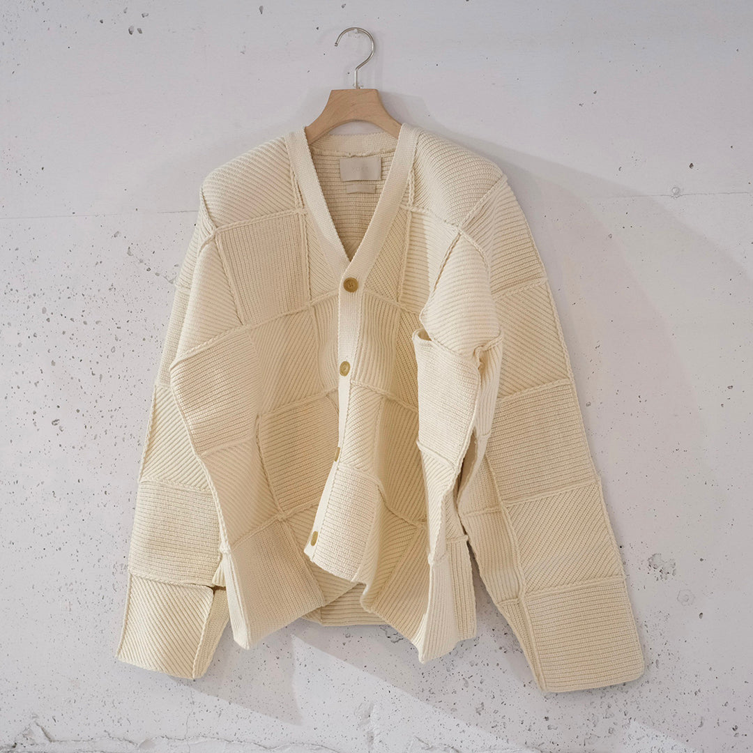PATCHWORK RIB BUTTONED CARDIGAN