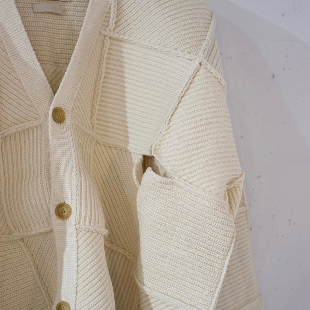 PATCHWORK RIB BUTTONED CARDIGAN