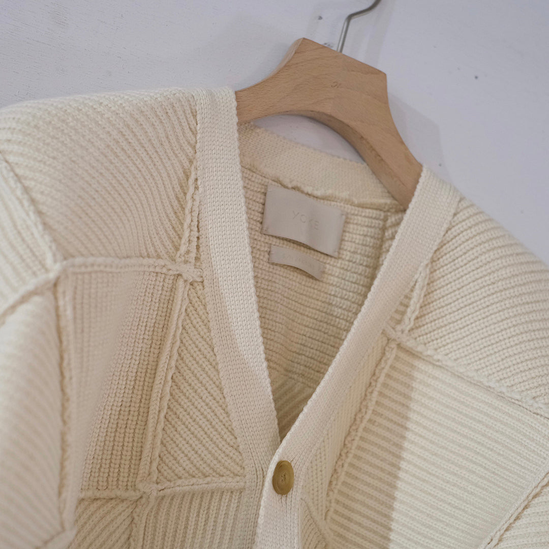 PATCHWORK RIB BUTTONED CARDIGAN