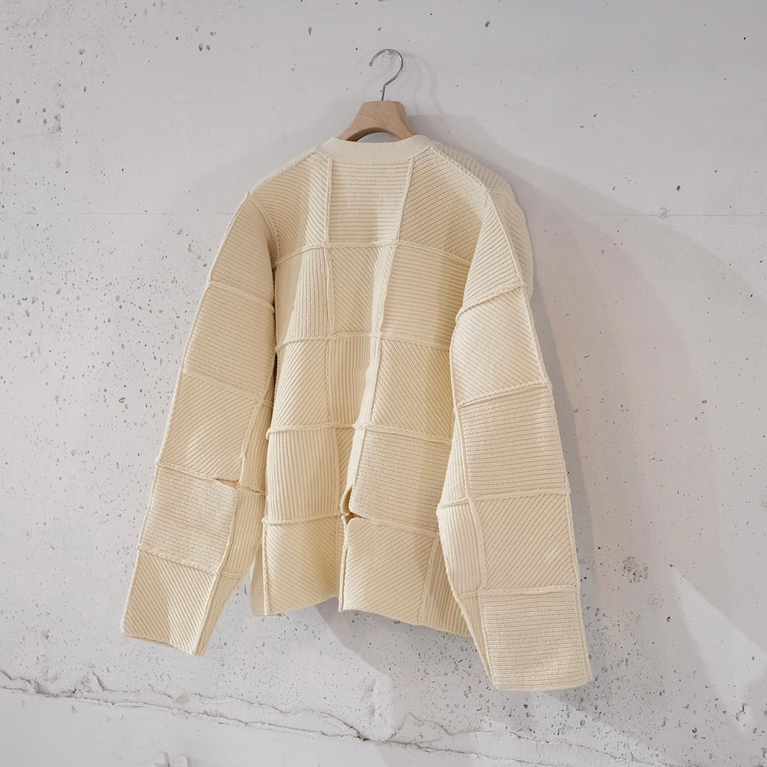 PATCHWORK RIB BUTTONED CARDIGAN