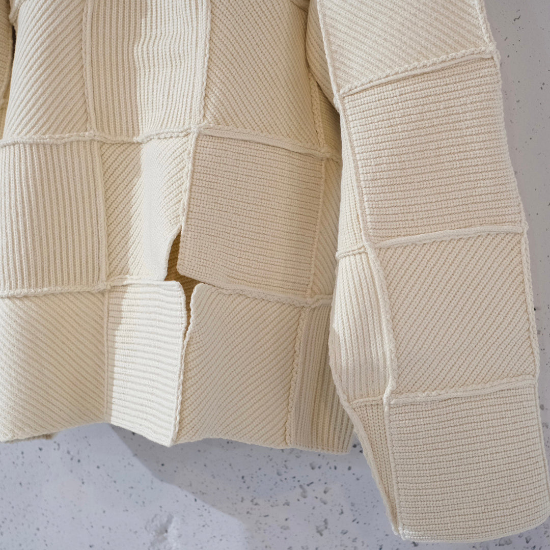 PATCHWORK RIB BUTTONED CARDIGAN