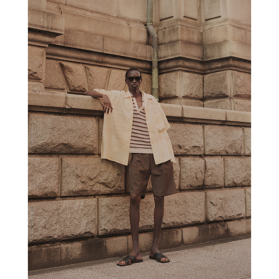 BORDER MESH KNIT SKIPPER POLO SHIRT