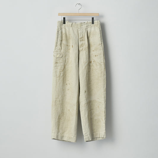 HEAVY LINEN HERRINGBONE WIDE EASY TROUSERS