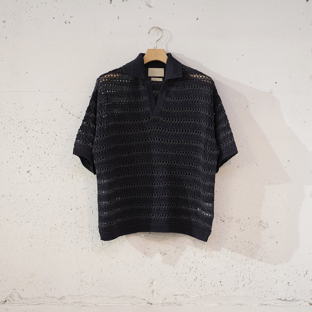 BORDER MESH KNIT SKIPPER POLO SHIRT