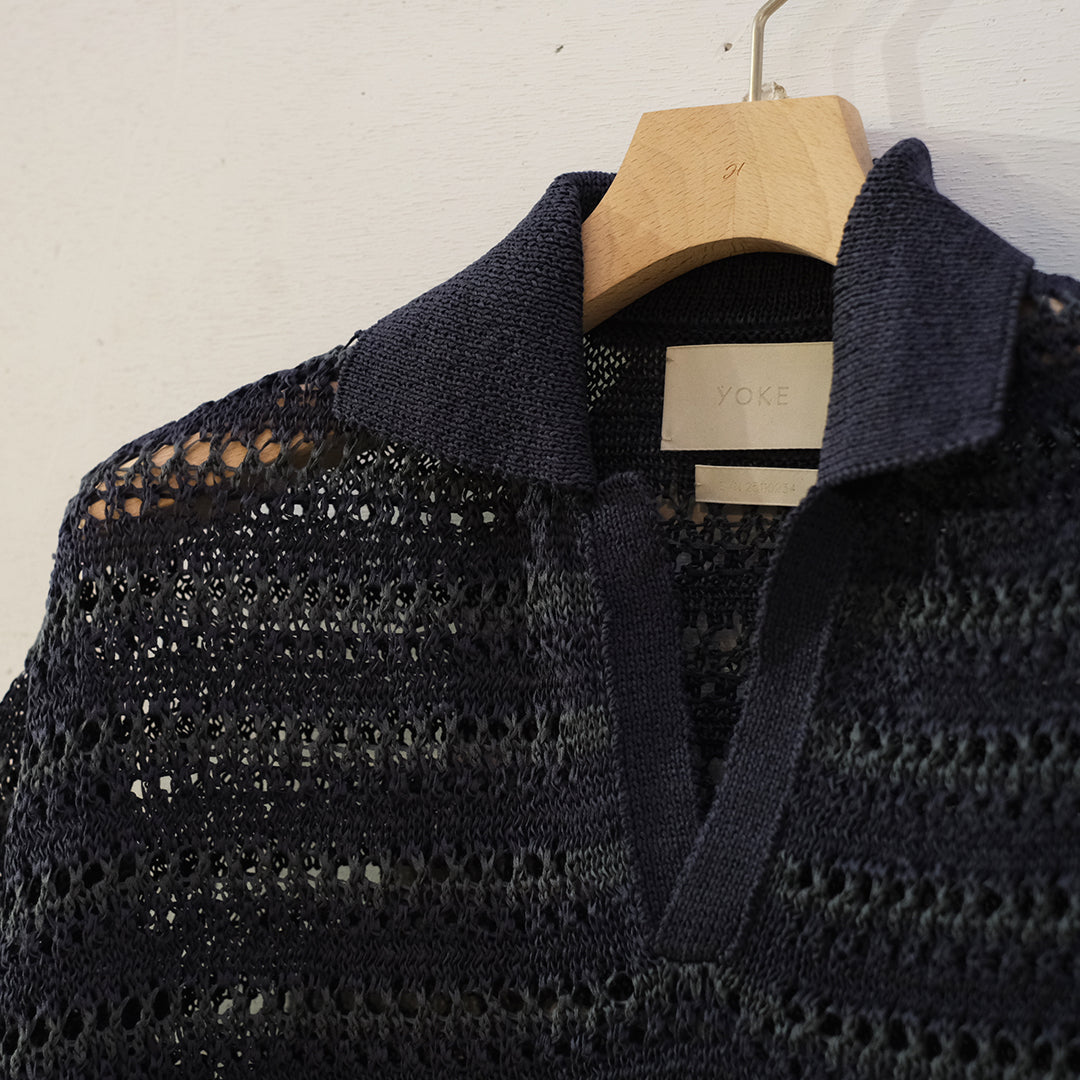 BORDER MESH KNIT SKIPPER POLO SHIRT