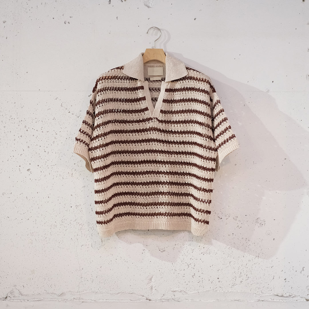 BORDER MESH KNIT SKIPPER POLO SHIRT
