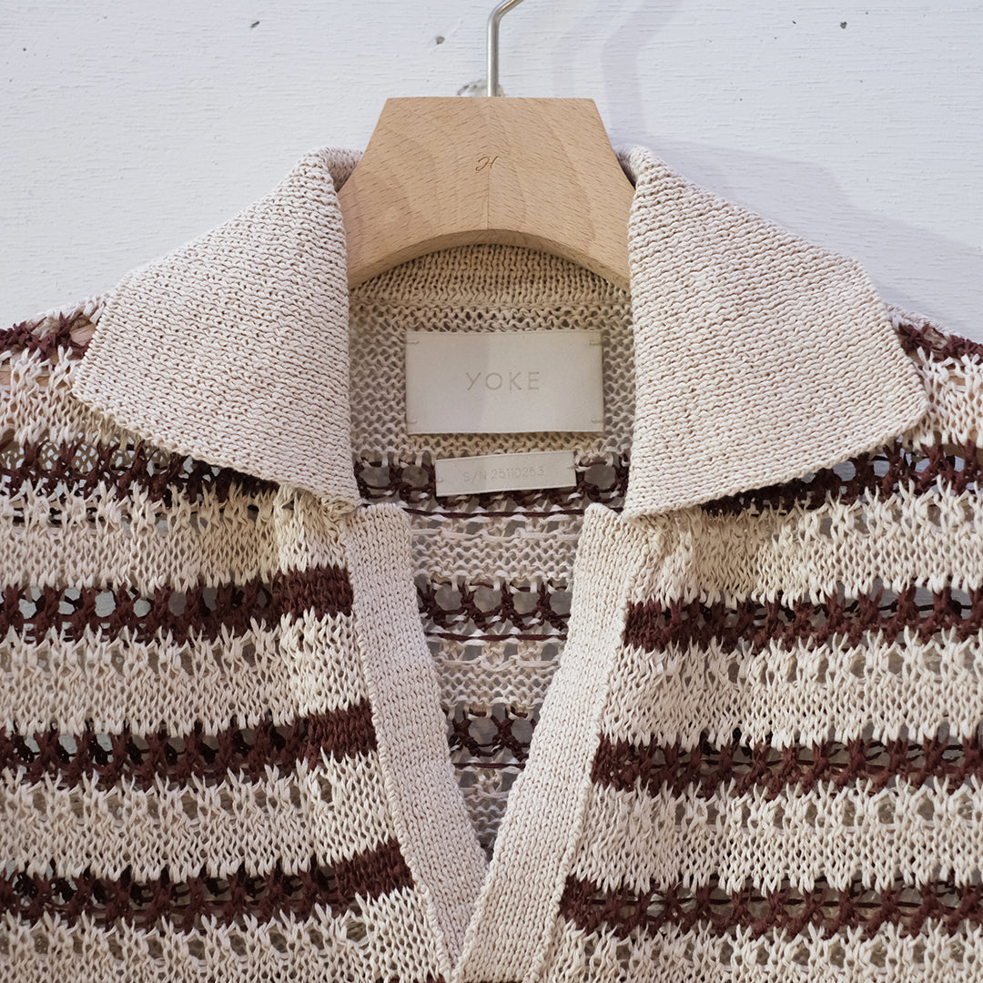 BORDER MESH KNIT SKIPPER POLO SHIRT