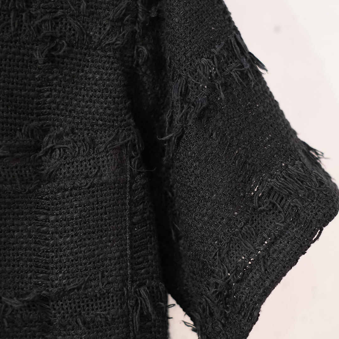 FRINGE CHECK TWEED OPEN COLLAR SHIRT