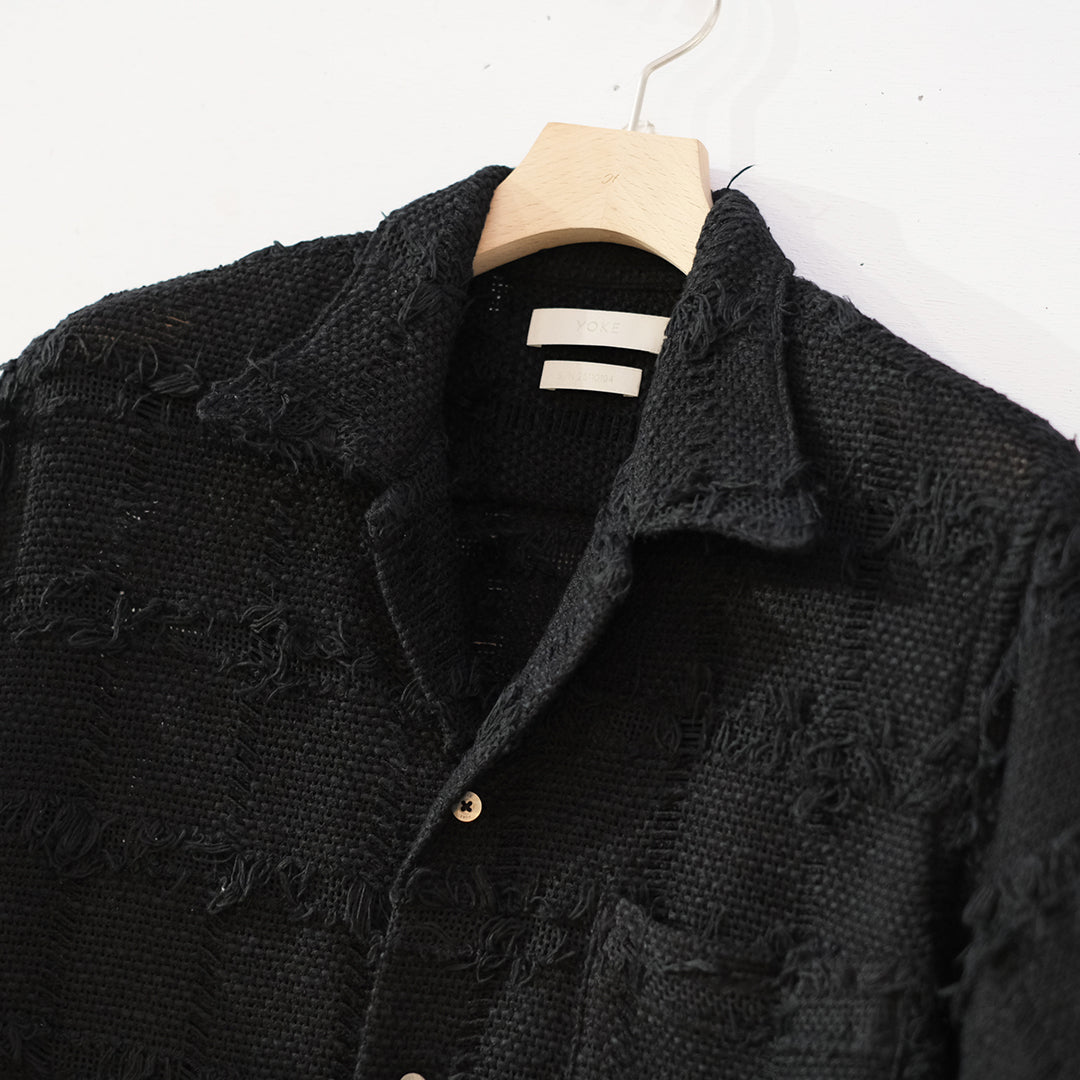 FRINGE CHECK TWEED OPEN COLLAR SHIRT