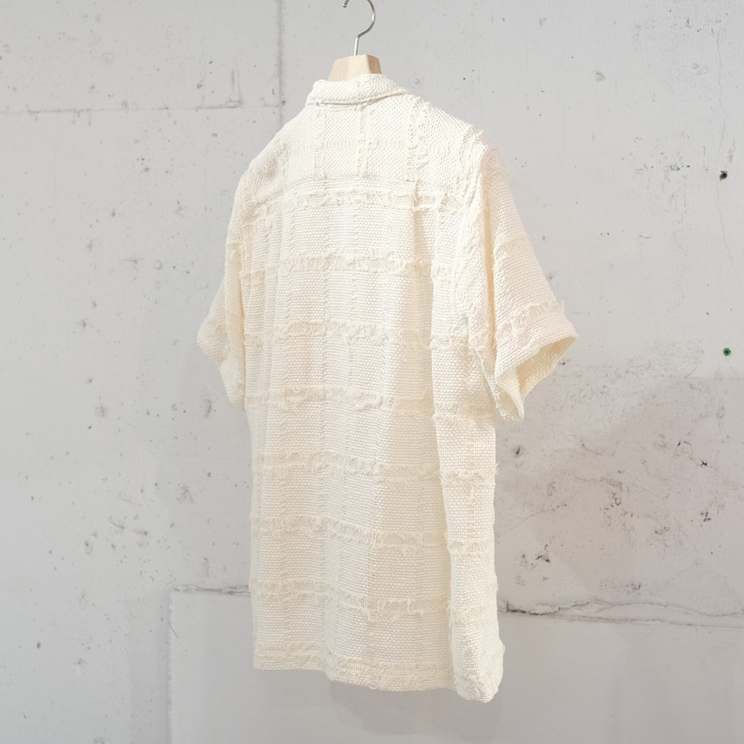 FRINGE CHECK TWEED OPEN COLLAR SHIRT