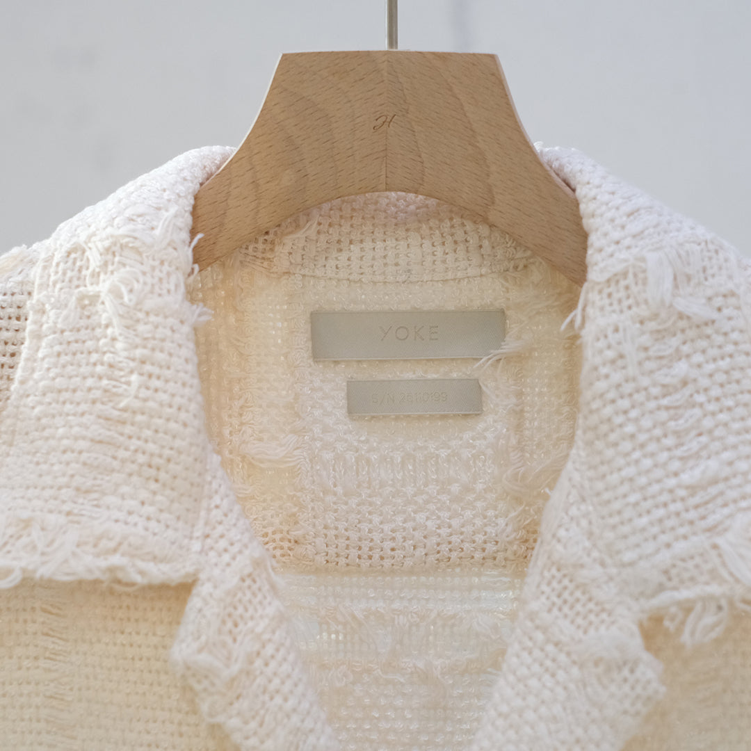 FRINGE CHECK TWEED OPEN COLLAR SHIRT