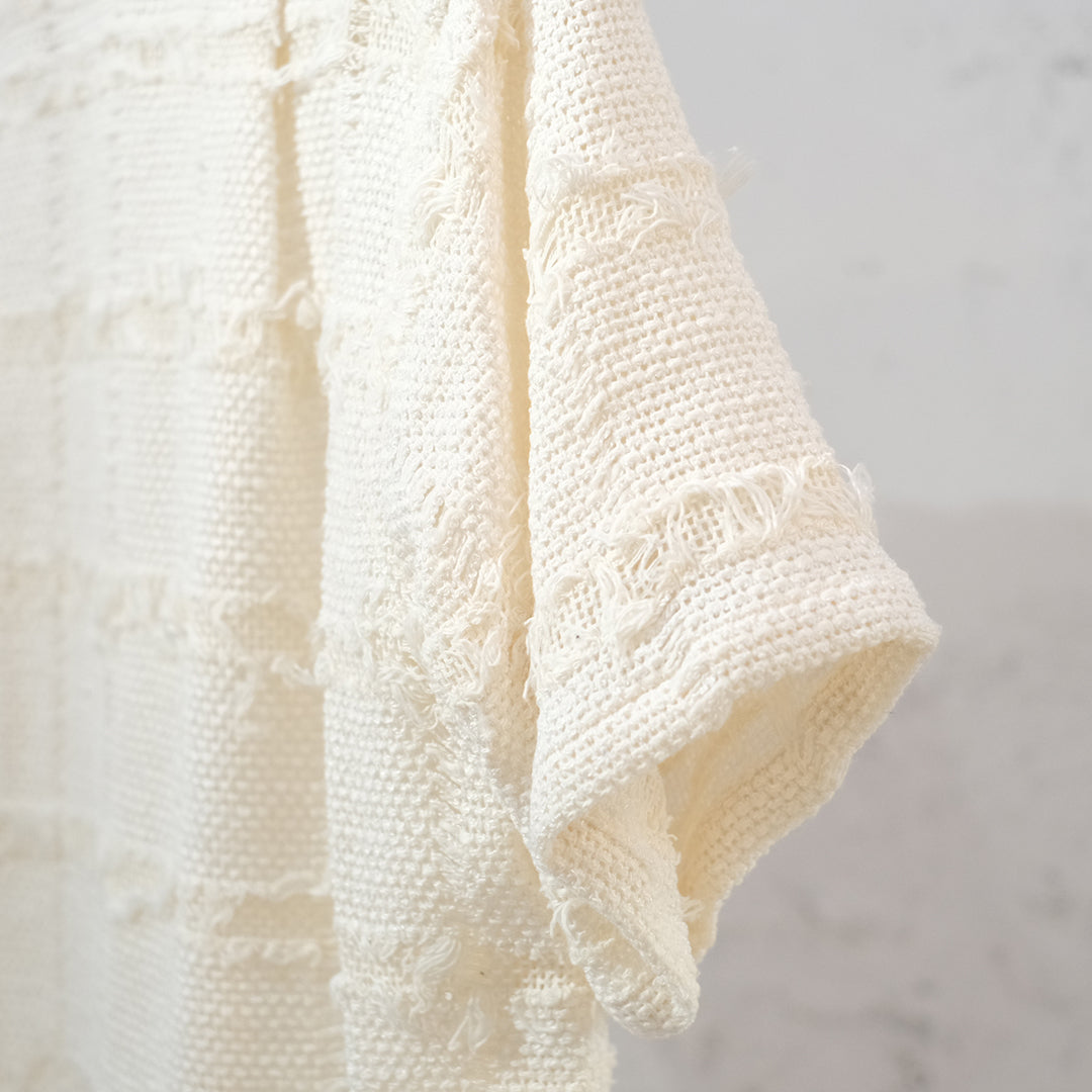 FRINGE CHECK TWEED OPEN COLLAR SHIRT
