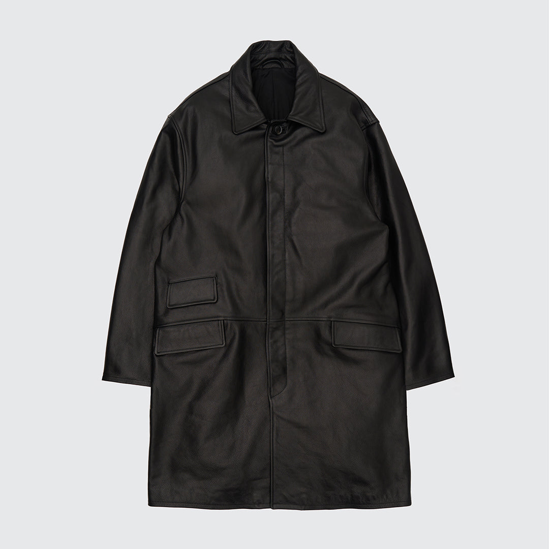 LEATHER BALMACAAN COAT