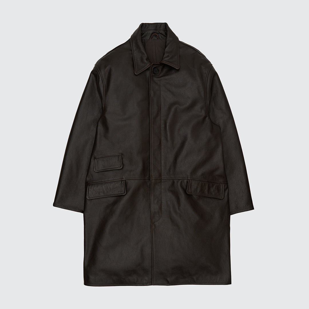 LEATHER BALMACAAN COAT