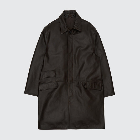 LEATHER BALMACAAN COAT