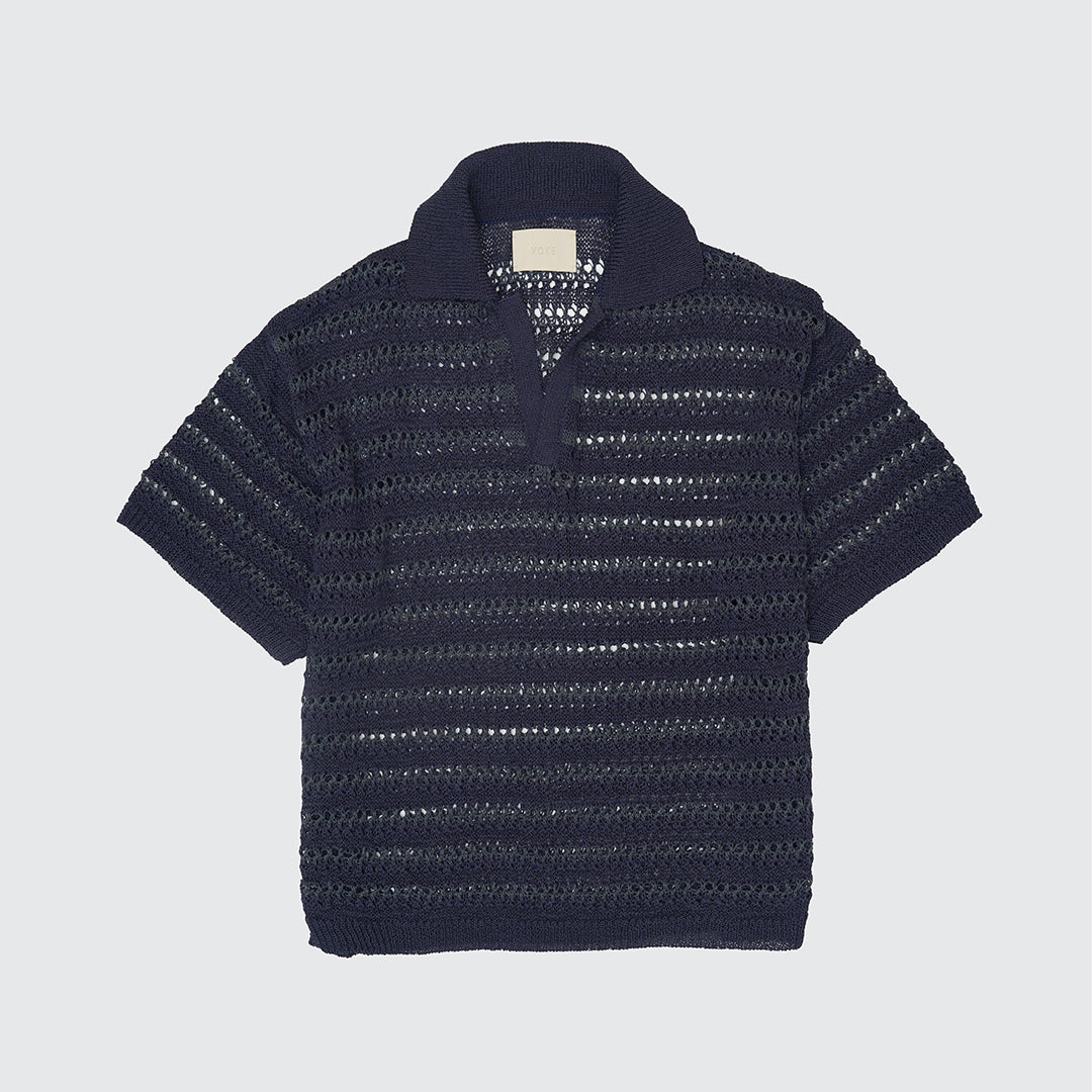BORDER MESH KNIT SKIPPER POLO SHIRT