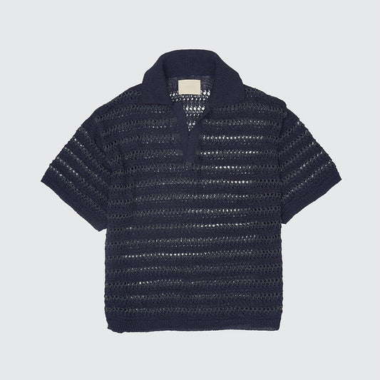 BORDER MESH KNIT SKIPPER POLO SHIRT