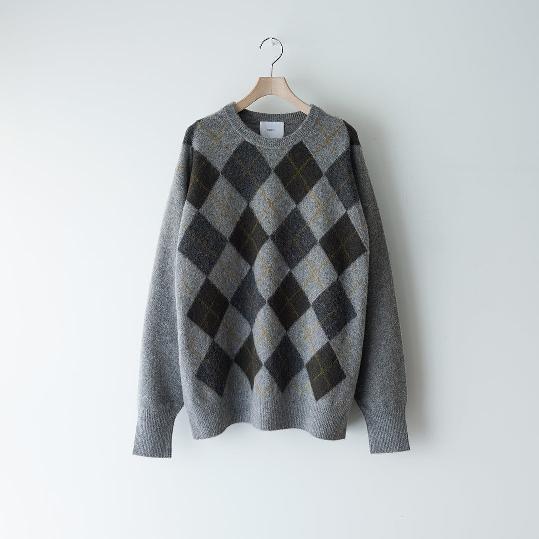 FINE WOOL ARGYLE KNIT CREW NECK LS