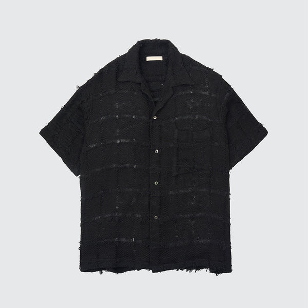 FRINGE CHECK TWEED OPEN COLLAR SHIRT – Harmonia