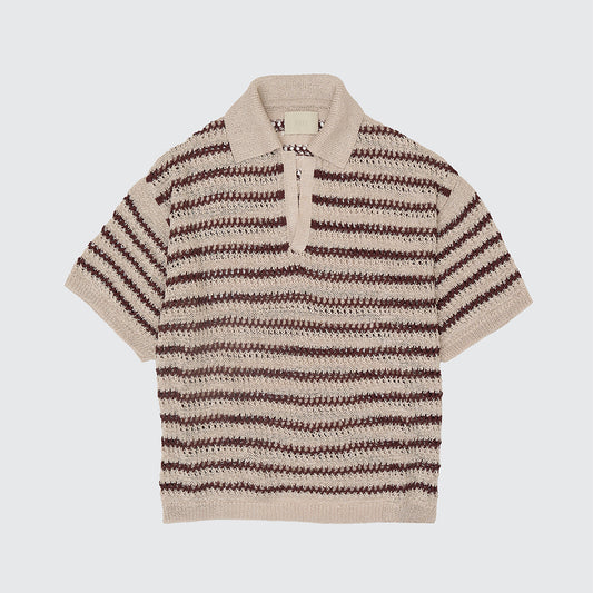 BORDER MESH KNIT SKIPPER POLO SHIRT